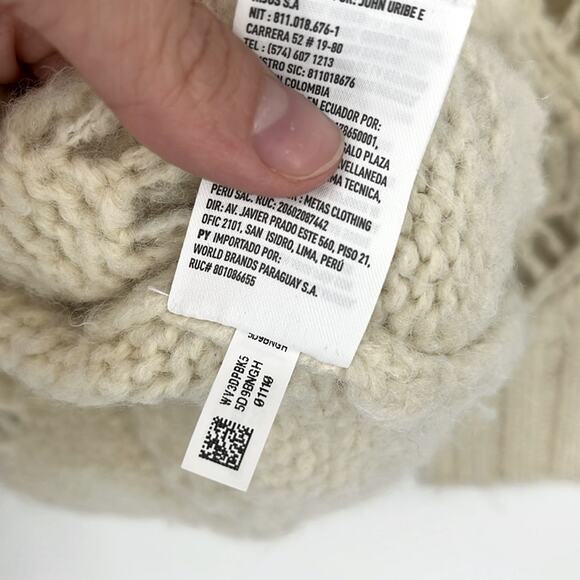 American Eagle Pom Pom Open Knit Sweater Cream XS Cozy Crew Coastal Preppy Boho - Picture 9 of 9